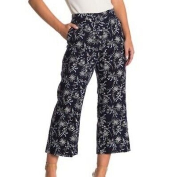 Maison D'Amelie Navy Floral Cropped Wide Leg Pants Womens Size Small New - Picture 1 of 11